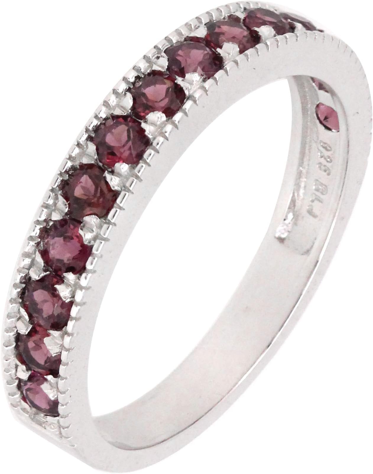 BL Jewelry Sterling Silver Round Genuine Natural Garnet Stackable Half Eternity Band Ring