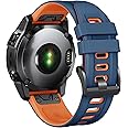 ANCOOL Compatible with Garmin Fenix 7X Band, 26mm Soft Silicone Watch Band Replacement for Fenix 5X/Fenix 6X/Fenix 5X Plus/Fenix 6X Pro/Fenix 3/Fenix 3HR Smartwatch（Dark Blue/Orange）