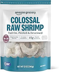 Amazon Grocery, Colossal Raw Shrimp, Tail On, Peeled & Deveined, 12 Oz, Frozen
