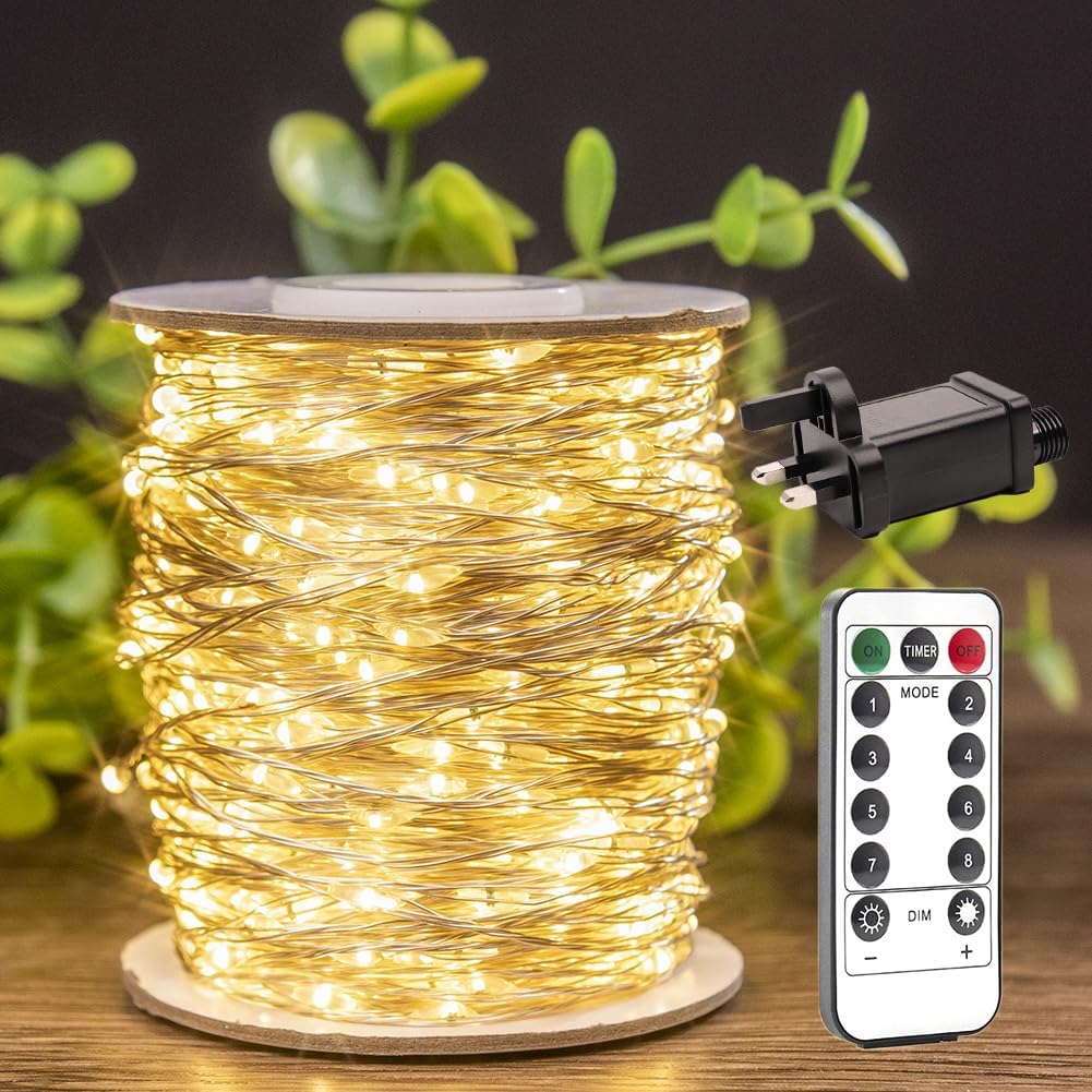 ZELUXDOT LED Plug in Fairy String Lights 164FT 5cm spacing Waterproof Warm White String Lights 1000 LED Remote Control for Living Bed Room, Backyard, Patio, Garden, Wedding or Christmas Decorating