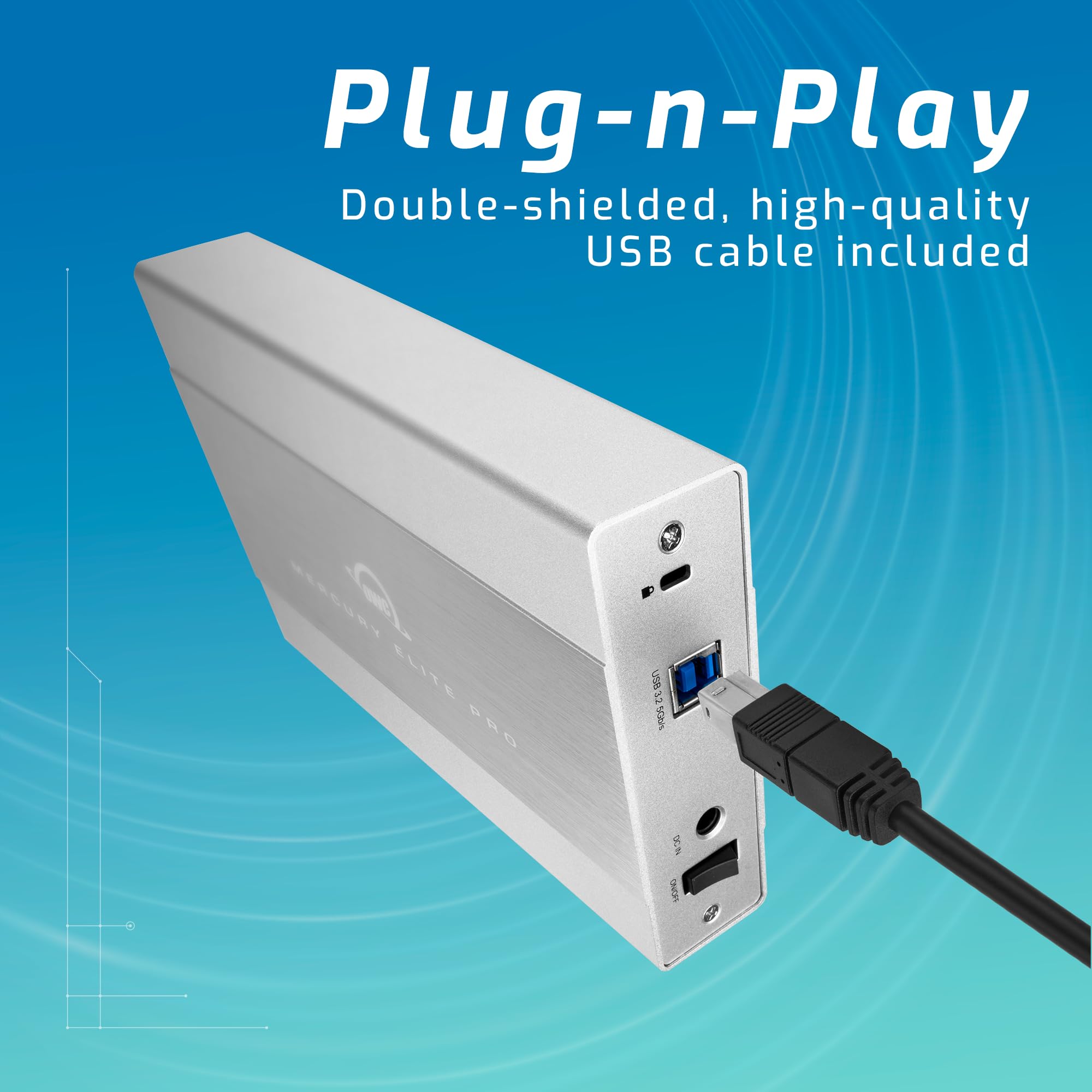 OWC Mercury Elite Pro External Hard Drive Enclosure for 3.5 Inch SATA Drives, USB 3.2 Gen 1 Connection with 5Gb/s, Up to 20TB Capacity HDD Enclosure with Power Adapter