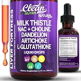 Clean Nutraceuticals Milk Thistle NAC Liver Cleanse Detox &amp; Repair Supplement Liver Support Liquid Drops with Dandelion Extract, Artichoke, Chanca Piedra, Choline, L-Glutathione, Burdock, Schisandra