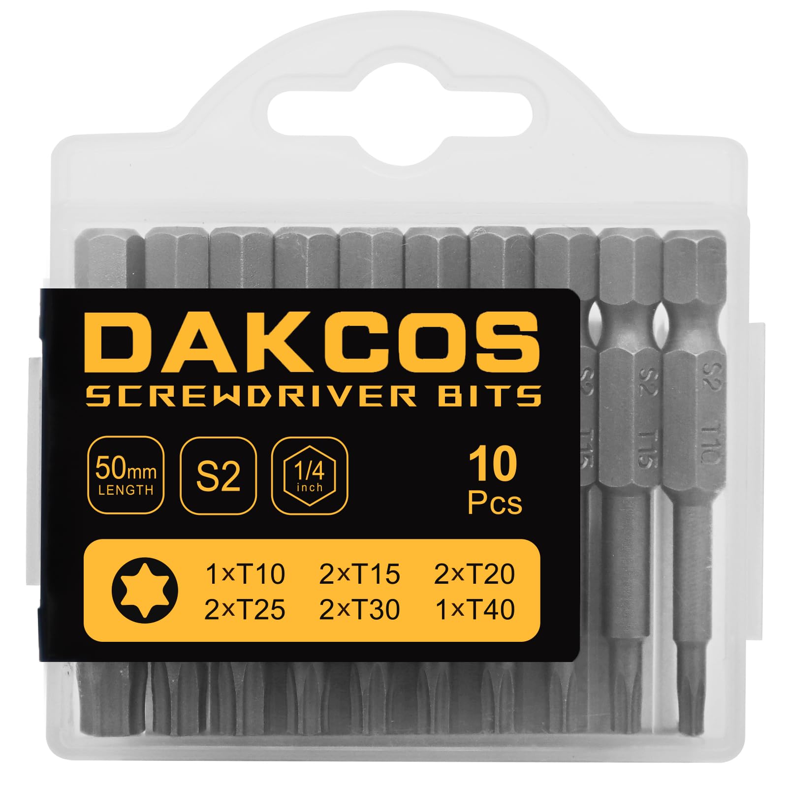 DAKCOS 10PCS Bit Set, Premium S2 Alloy Steel Bits,50mm Long — image 1