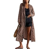 chouyatou Women 2026 Fall Leopard Print Denim Trench Coat Distressed Midi Long Denim Jean Jacket Overcoat