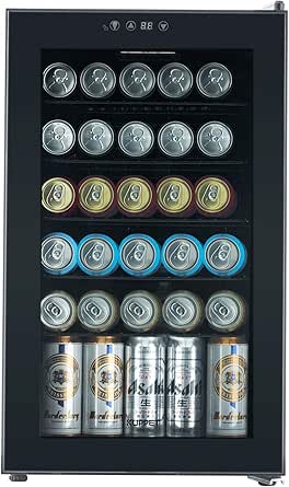 KUPPET Mini Fridge Cooler - 85 Can Beverage Refrigerator Glass Door for Beer Soda or Wine, Glass Door Small Drink Dispenser Machine Clear Front Removable for Home, Office or Bar, 2.6Cu.Ft