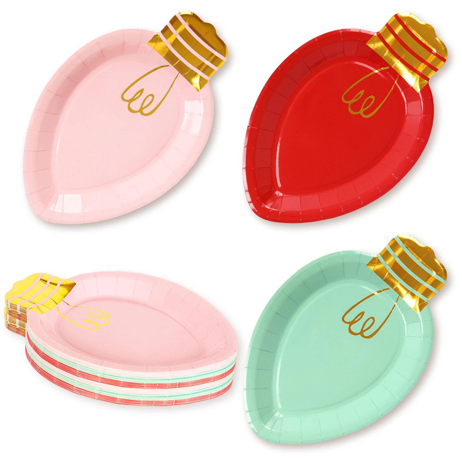 Photo 1 of Whaline 30Pcs Christmas Paper Plate Lights Shape Disposable Dinner Party Plates Holiday Dinnerware for Dessert Salad Appetizer Cookies, 10.4 x 6.7 In