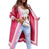 Yimoon Womens Long Cardigan Sweater Color Block Open Front Hooded Cardigan Oversized Knit Sweater Outwear