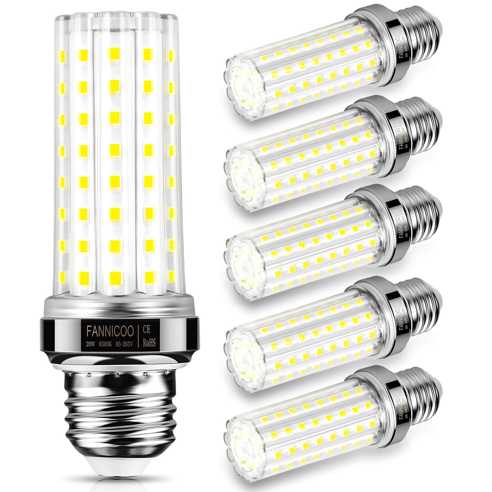 Photo 1 of LED Light Bulb 6pcs 150W Equivalent 2500Lumen 6500K Cool Daylight White 20W LED Corn Light Bulb E26/E27 Base Non-Dimmable Ceiling Fan Light Bulbs for Home Garage Kitchen Indoor