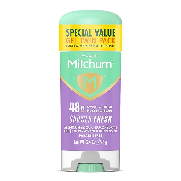 MITCHUM WOMEN’S ANTIPERSPIRANT DEODORANT GEL STICK, SHOWER FRESH SCENT, 48HR SWEAT & ODOR PROTECTION, TRIPLE ODOR DEFENSE, ALCOHOL-FREE, 3.4 OZ (PACK OF 2)