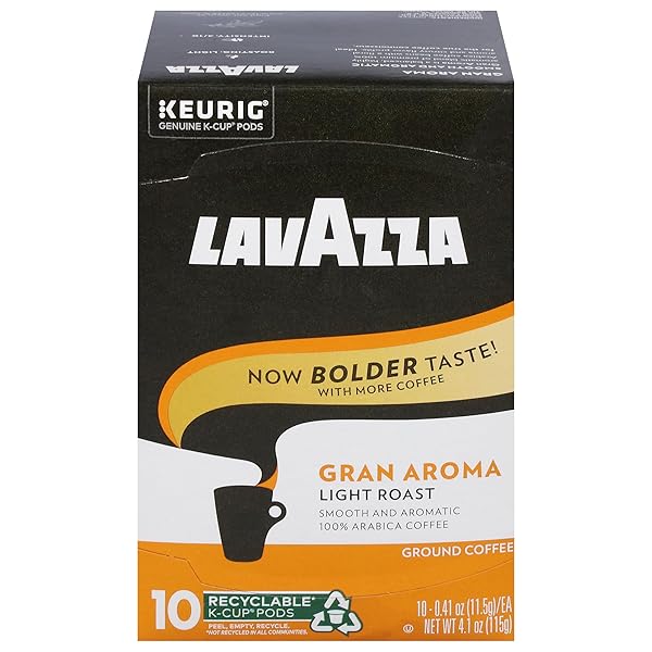 LAVAZZA GRAN AROMA SINGLE-SERVE COFFEE K-CUP® PODS FOR KEURIG BREWER, LIGHT ROAST, 10-COUNT BOXES