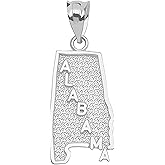 Claddagh Gold .925 Sterling Silver Dangling USA American State Map with Star Texture Charm Pendant - Choice of State