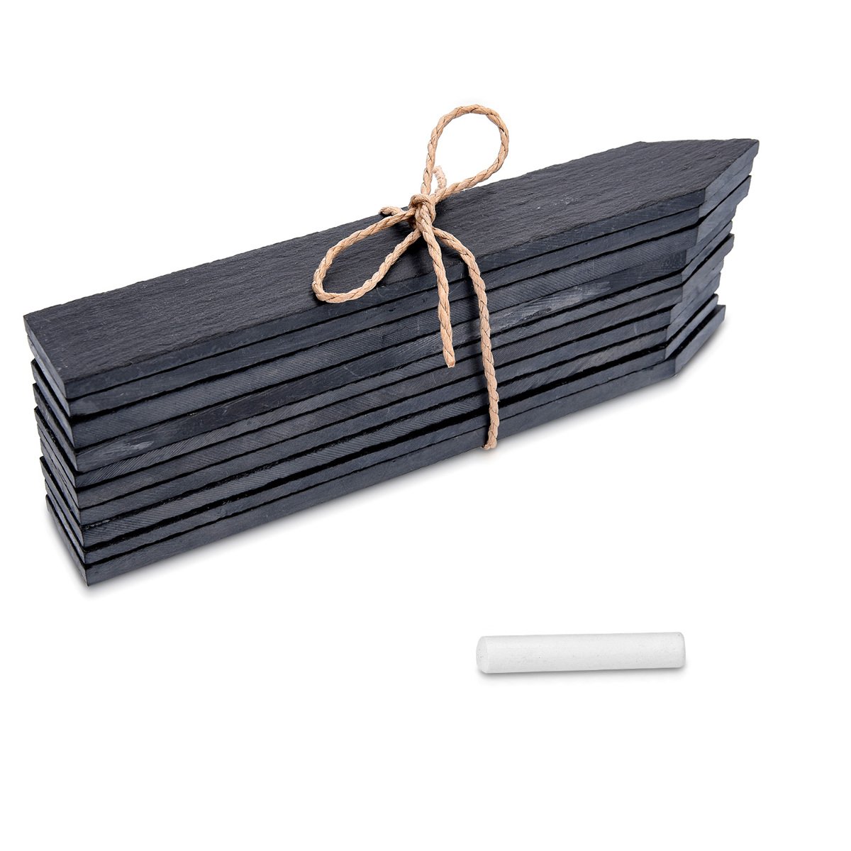 Navaris Garden Markers Set - Set of 10 Natural Slate Plant Labels for Herbs, Pots and Garden - Reusable Slate Plant Markers with Chalk - Size S