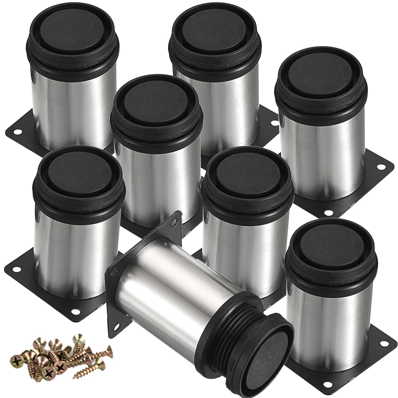 8 Inch / 20cm Metal Furniture Legs, 8Pcs Round Adjustable Stainless Steel Furniture Feet DIY Replacement Support Leg for Table Cabinet Kitchen TV Stand Desk
