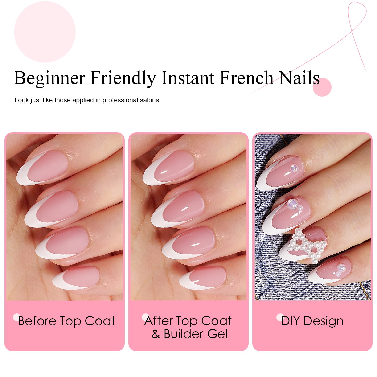 Canvalite French Tip Press on Nails Short Gel Nail Tips - 300Pcs Pre-Colored Quick and Easy Press on Nails Almond Fake Nails with Designs DIY Gel French Tip Nails, Pink White - Image 4
