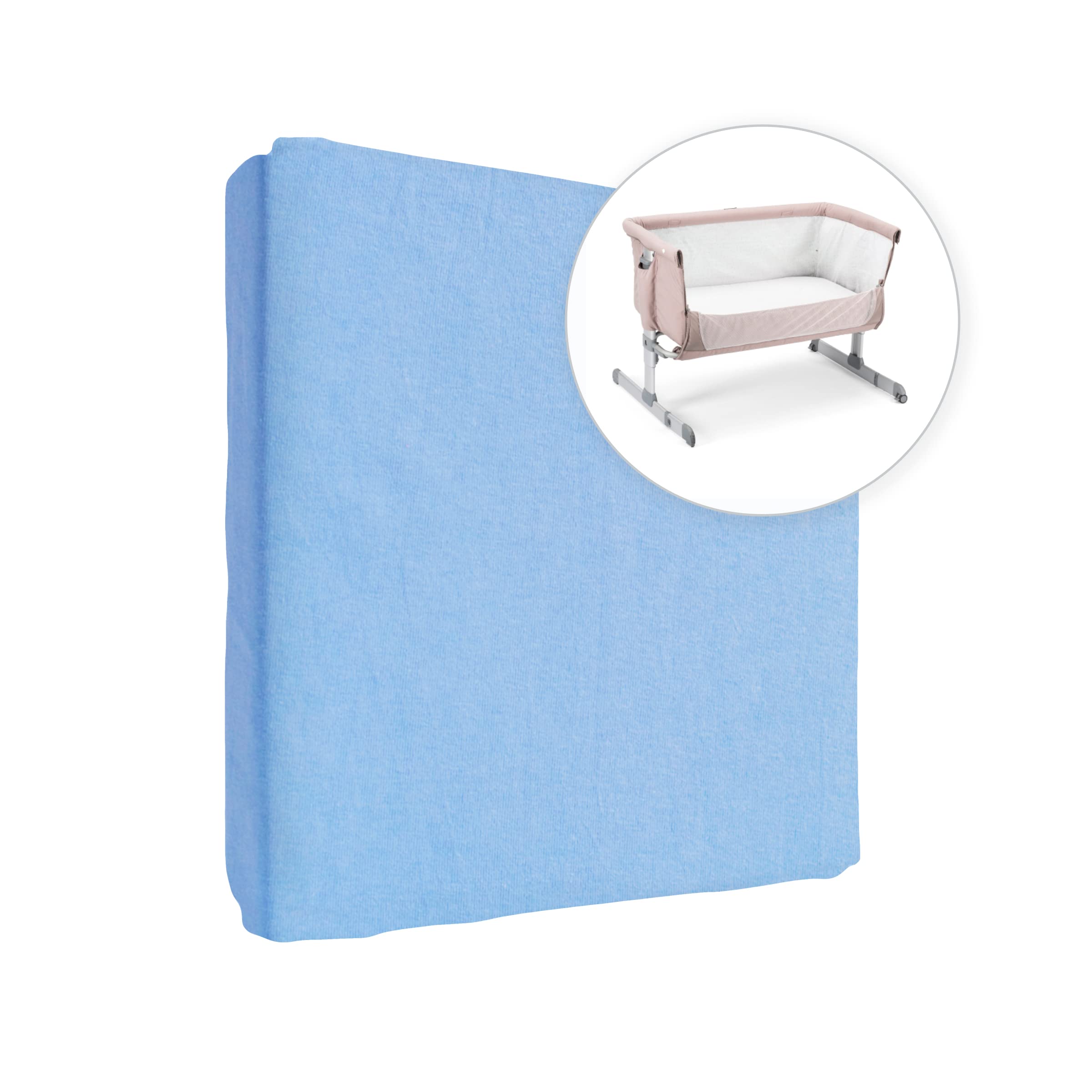 Jersey 100% Cotton Fitted Sheet for 90 x 55 cm Baby Bedside Crib Mattress (Blue) — image 1