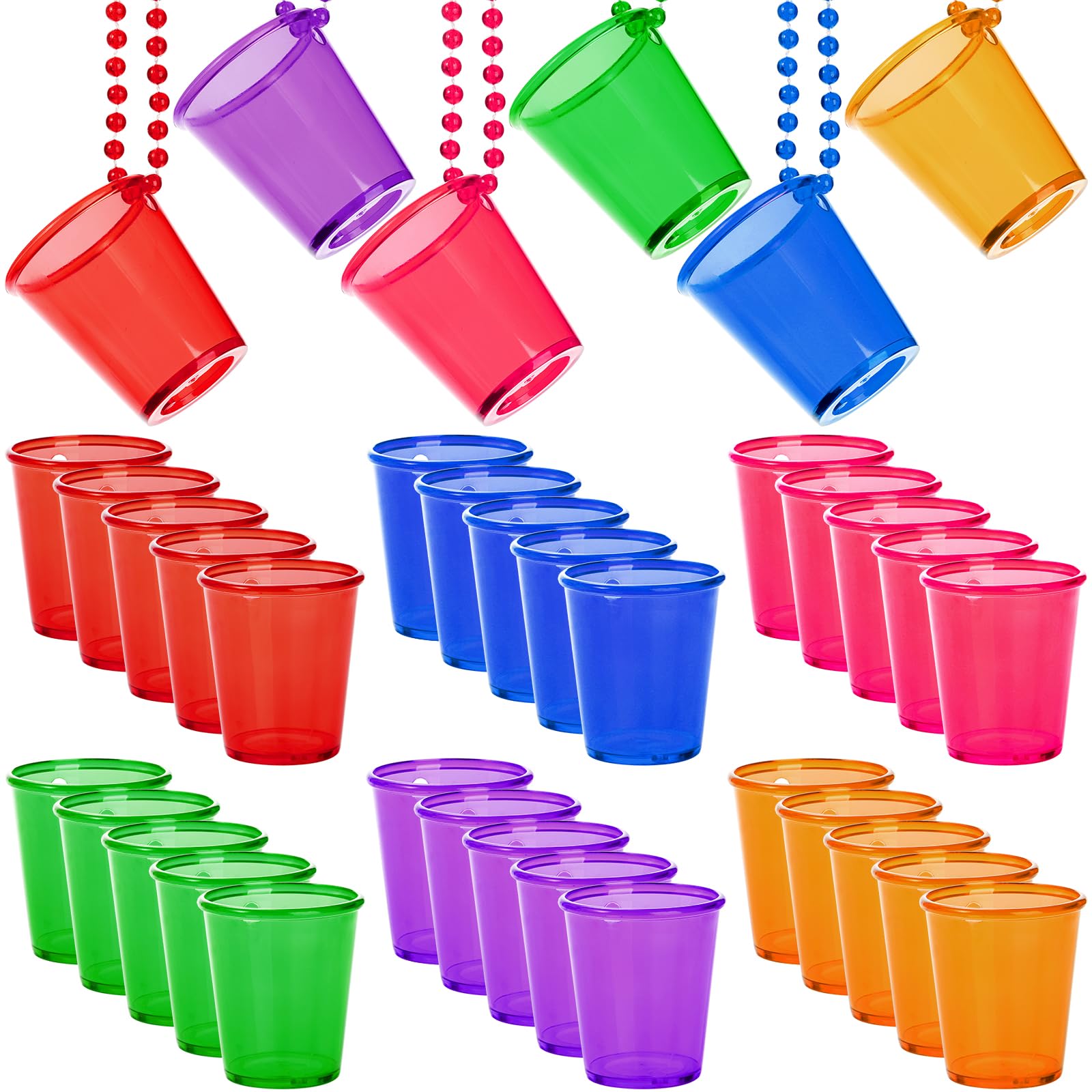 Photo 1 of Cididu 36 Pack Shot Glass on Beaded Necklaces, Plastic Shot Cups Bachelorette for Party, Birthday, Wedding, Adult Theme Party Festival, Camping, Trip, Mardi Gras, St. Patrick's Day, Tailgating
