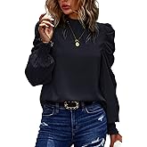 Angashion Womens Tops Casual Crewneck Long Lantern Sleeve Self Tie Blouses Solid Tunic Shirts 2026