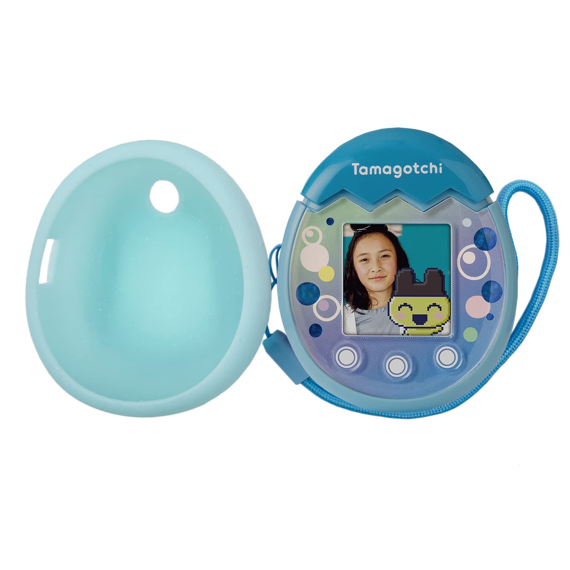 xcivi Silicone Cover and Lanyard for Tamagotchi Pix Virtual Interactive Pet Game Machine, Silicone Shell Compatible with New Tamagotchi PIX (Blue)