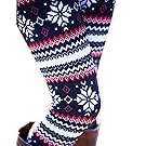 Ensasa Womens Autumn Winter Snowflake Graphic Printed Stretchy Leggings Pants, Black Red Flake Medium