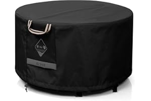 QH.HOME Fire Pit Cover Round, 100% Waterproof, 600D Strong Tear Resistant, Outdoor Firepit Covers Round Fits 33",34 inch ,35 inch,36 inch Fire Pit Cover, 36” Dia X 20”H -Black .