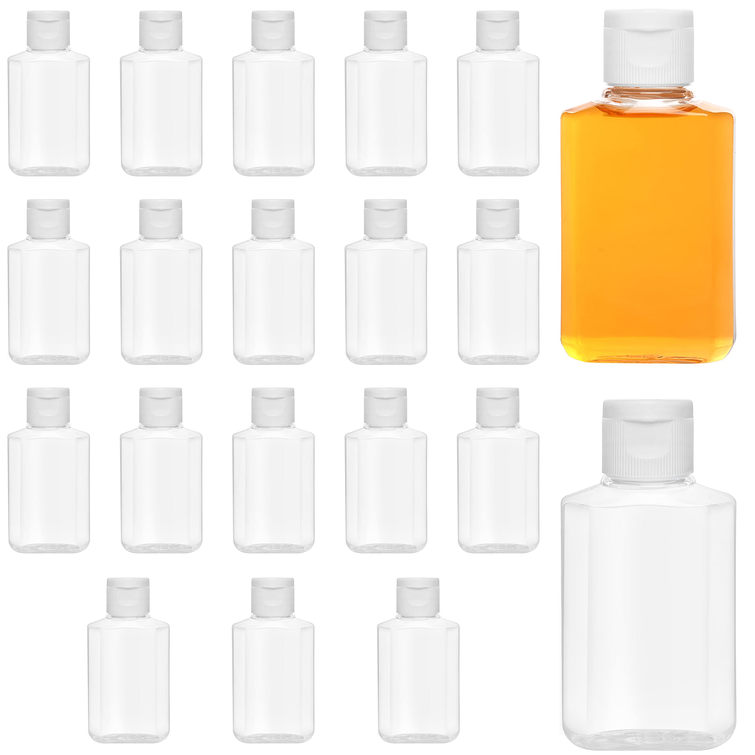 BELLE VOUS 20 Pack Clear Plastic Flip Cap Refillable Bottles - 60ml Liquid Containers - Reusable Empty Squeeze Cosmetic Bottles for Travel, Toner, Lotion, Conditioner, Toiletries, Shampoo, and More