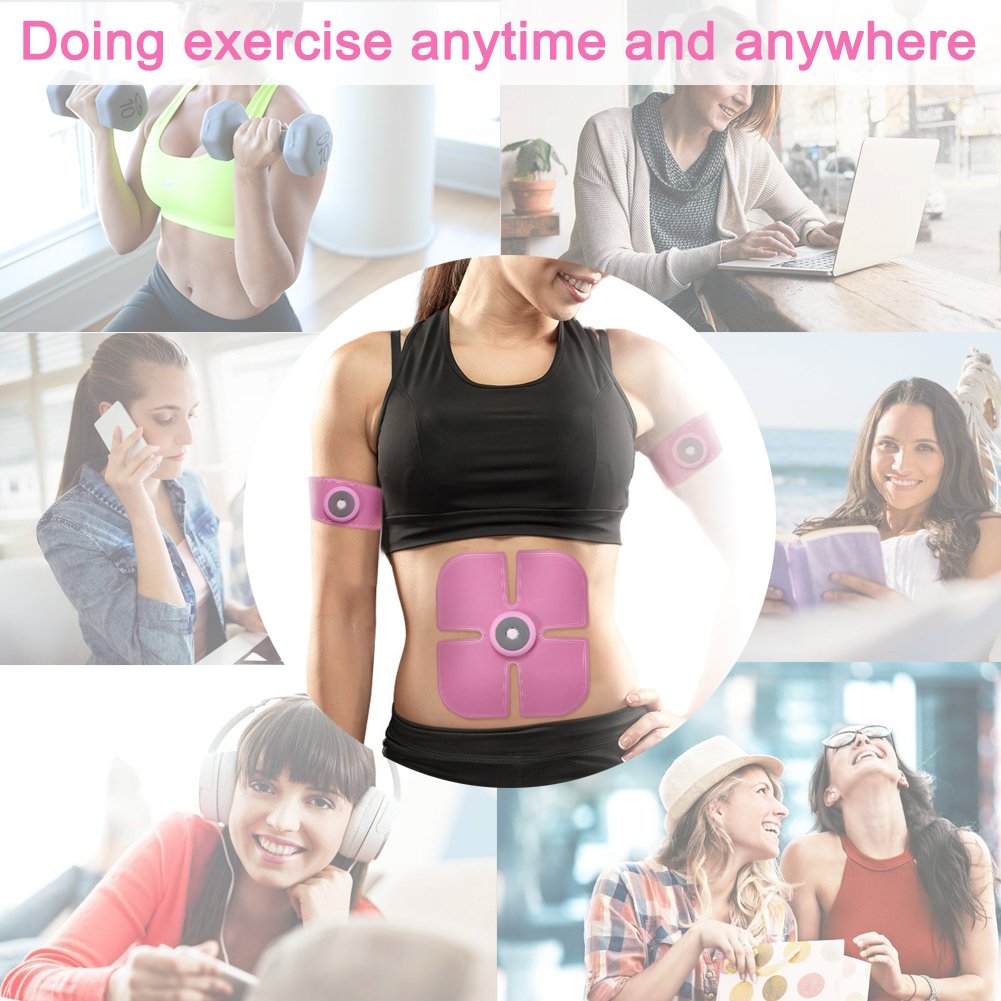 EMS Trainingsgerät AEDU Elektrische Muskelstimulation, Bauch Trainer Massagerät für Frauen Körperstraffung Muskelaufbau u. Fitness zu Hause, USB Aufladbar Pink