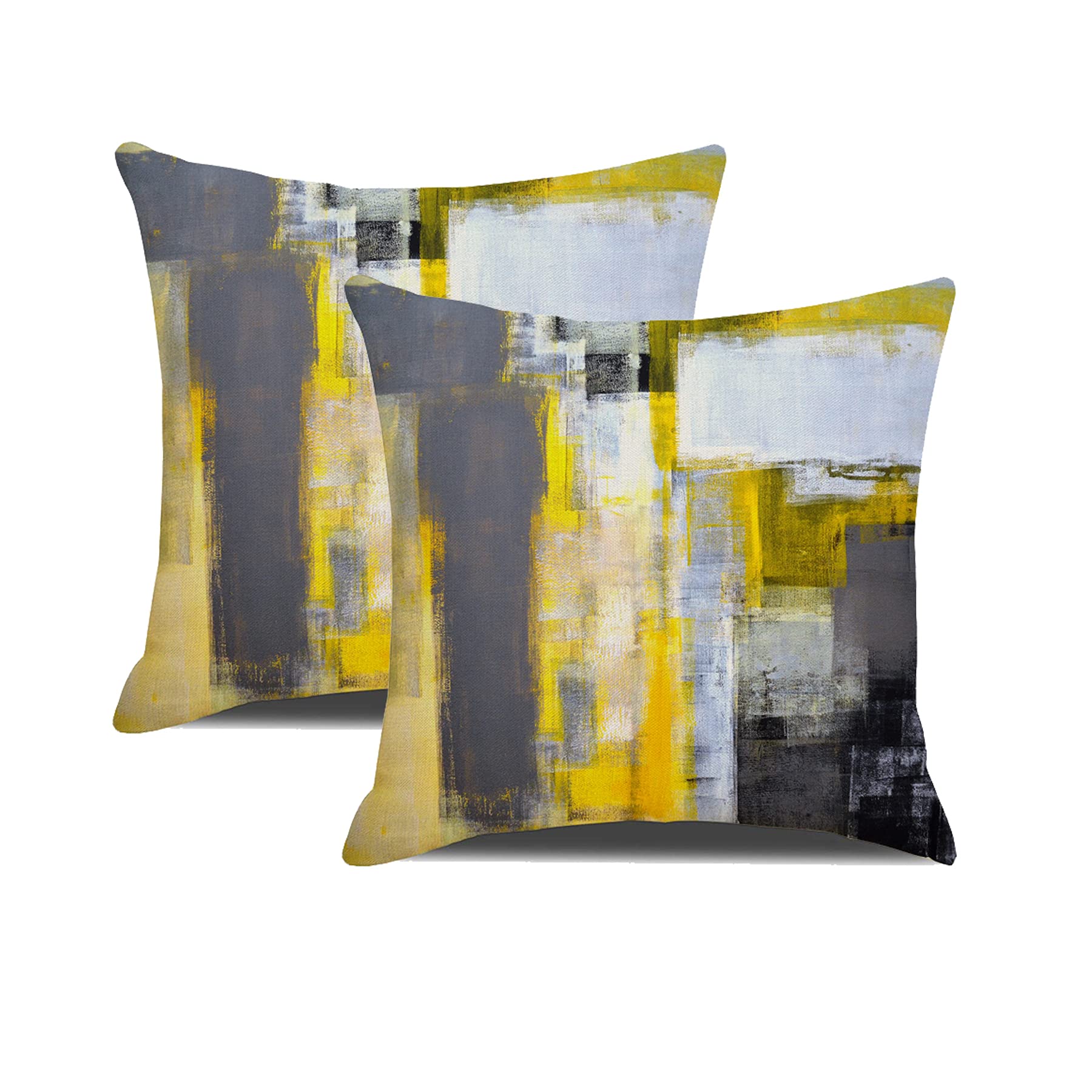 DWDC Cushion Covers 40x40cm Pack of 2 Abstract Art Pillow Cover, Yellow and Dark Grey Contemporary Gallery Home Decorative Throw Pillows Cover for Bedroom Sofa Living Room16x16inch