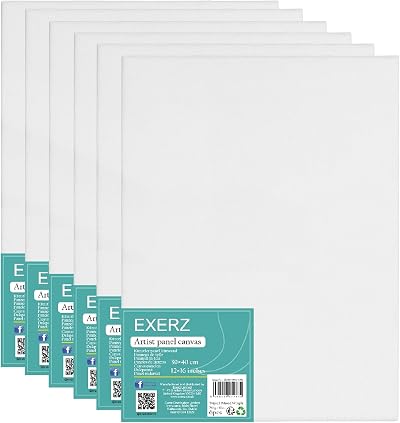 EXERZ 30x40cm Canvas Panels 6pc 100% Cotton Triple Primed 280GSM