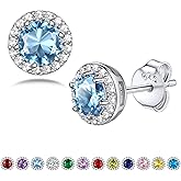 Bestyle Sparkling 925 Sterling Silver Birthstone Stud Earrings for Women, Heart/Round/Teardrop/Square Solitaire Diamond Studs Earrings, Great Birthday/Christmas Gifts