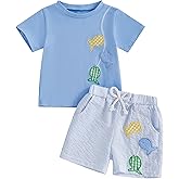 Kavousa Toddler Boy Summer Outfits Baby Boy Animal Print Short Sleeves T-Shirt Plaid Shorts Set Infant Boy Clothes Set