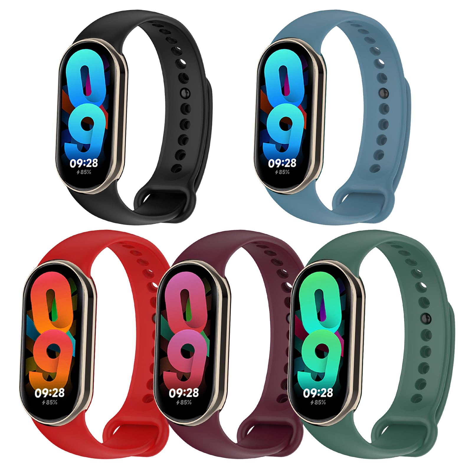 CHULN 5 Pieces Compatible with Xiaomi Mi Band 8, Adjustable Accessories for Silicone Sports Bands Replacement for Mi Band 8 Smartwatch