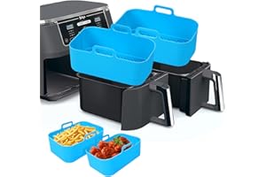 MOOMANGOO 2Pcs Silicone Pot Reusable Air Fryer Liners Food Safe Non Stick Air Fryer Basket Accessories Replacement Baking Tray for Ninja Dual Dz201 Dualzone