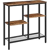 HOOBRO Console Table, Narrow Side Table, Sofa Table, 4-Tier Industrial Hallway Table with Metal Mesh Shelf and Adjustable Fee