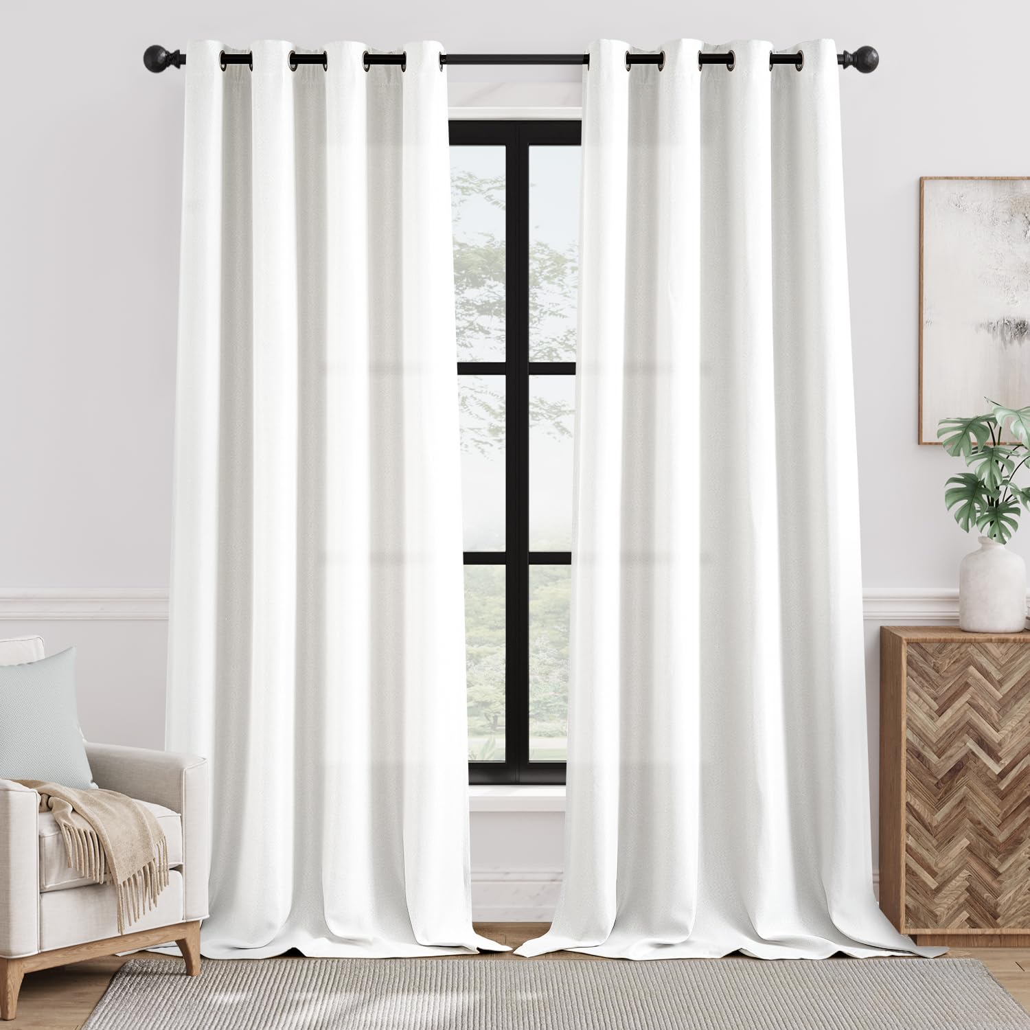 Photo 1 of ** ONE PANNEL ONLY ***jinchan Linen Textured Curtain 108 Inch Long for Living Room Light Filtering Thermal Insulated Grommet Top Window Drape for Bedroom White 1 Panel