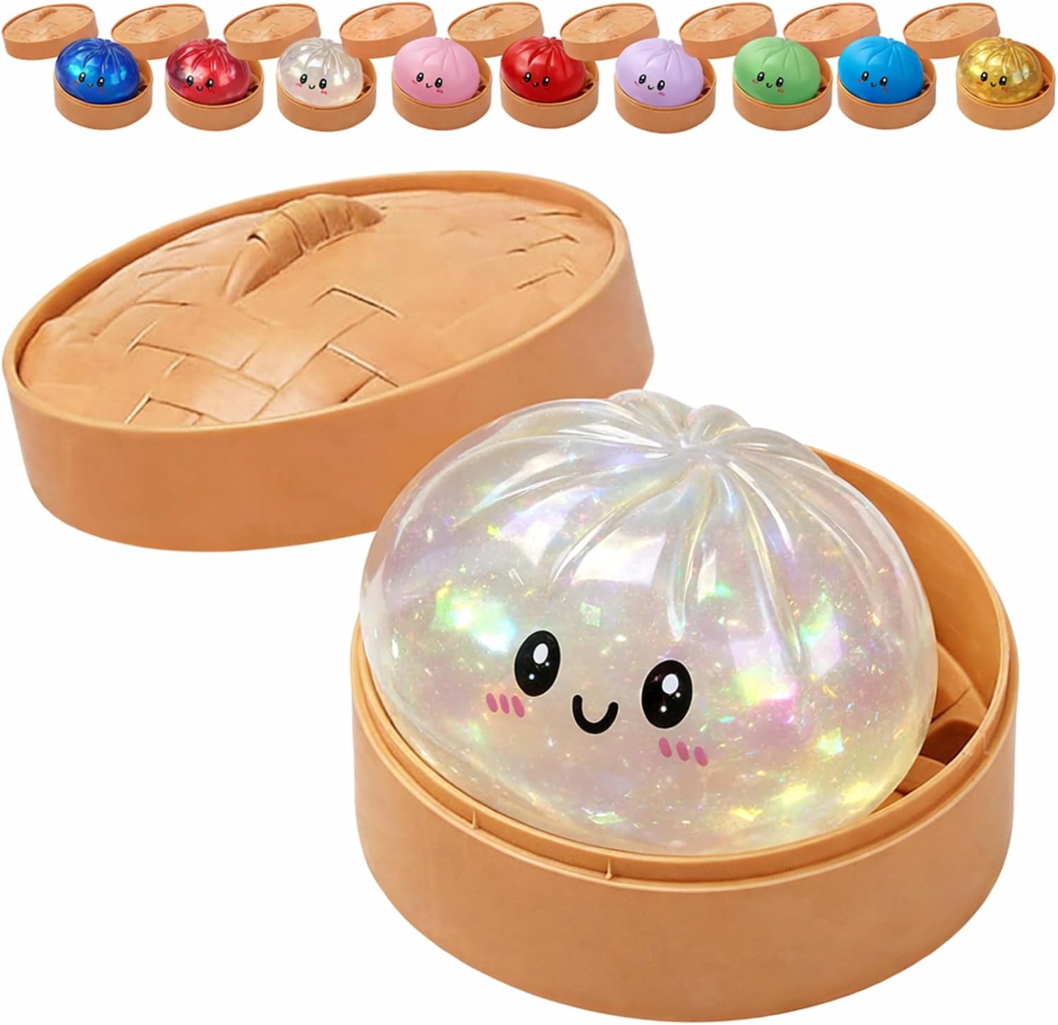 Glitter Dumpling, Glitter Dumpling Squishy with Box, Dumplings Sensory Squeeze Toy for Stress Relief (White)