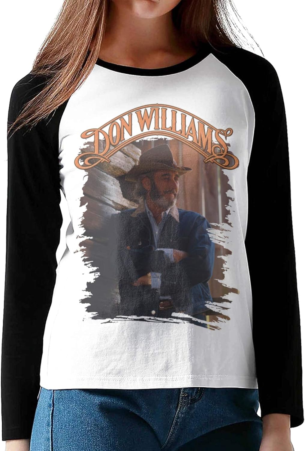 Women's Don Williams Raglan Long Sleeve TShirt Basic Print Baseball