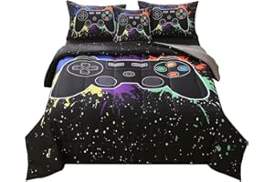 JQinHome Queen Gamer Comforter Sets for Boys&Girls,6 Piece Bed in A Bag 3D Video Game Bedding -All Season Microfiber Gamer Bedding Sets for Kids, with Pillowcase, Flat & Fitted Sheet,Cushion Cover