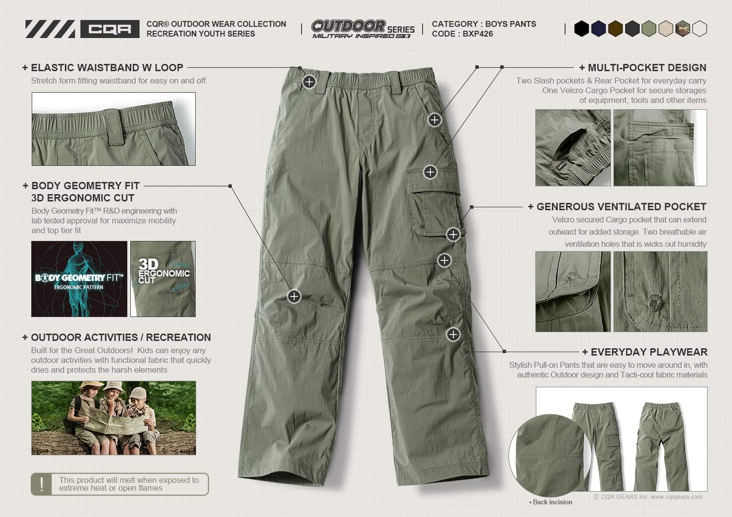 CQR Kids Youth Hiking Cargo Pants, Outdoor Camping Pants, UPF 50+ Quick Dry Regular Pants : Clothing