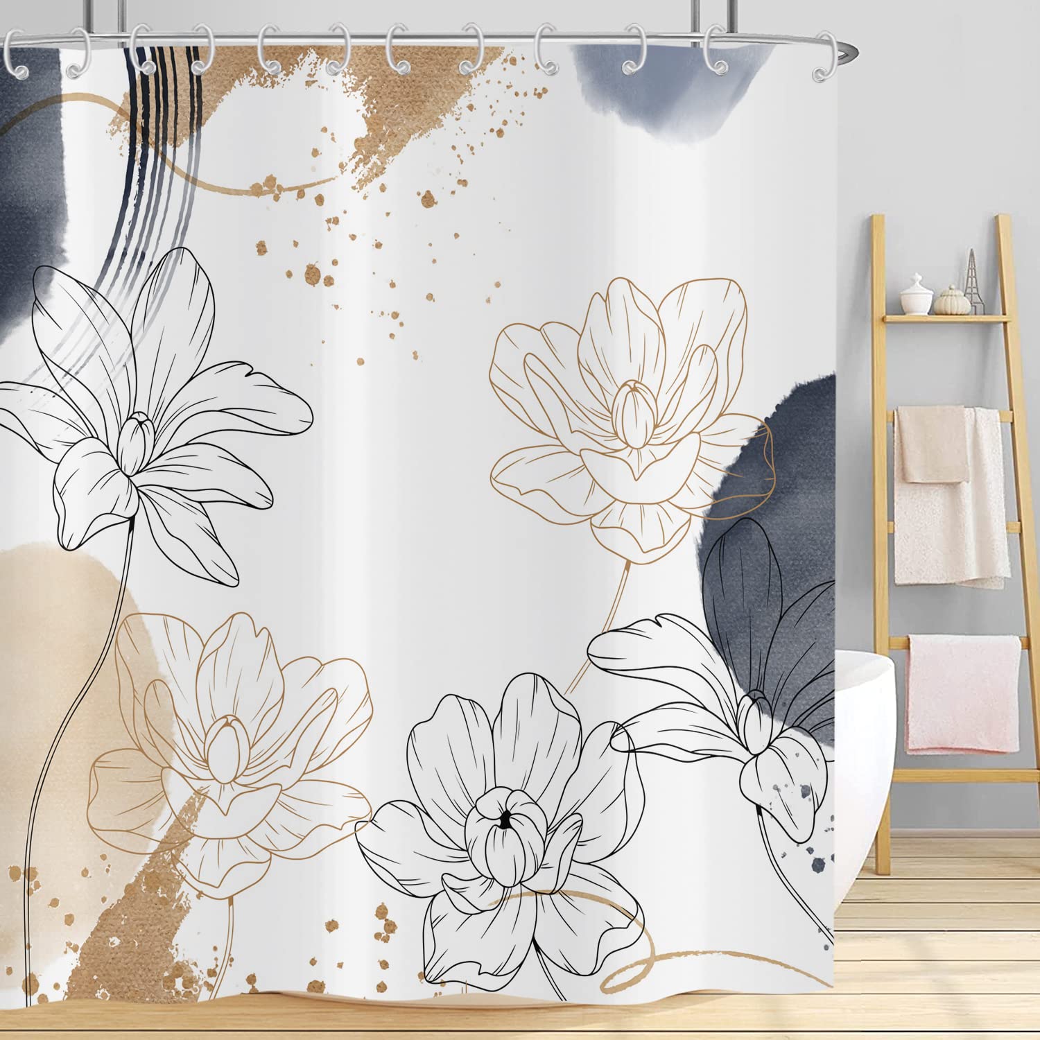 Hnmdmyi Boho Shower Curtain 180x180, Abstract Floral Shower Curtains Mid Century Modern Geometric Minimalist Aesthetic Art Bathroom Curtains Waterproof Polyester Fabric Washable Bath Curtains — image 1