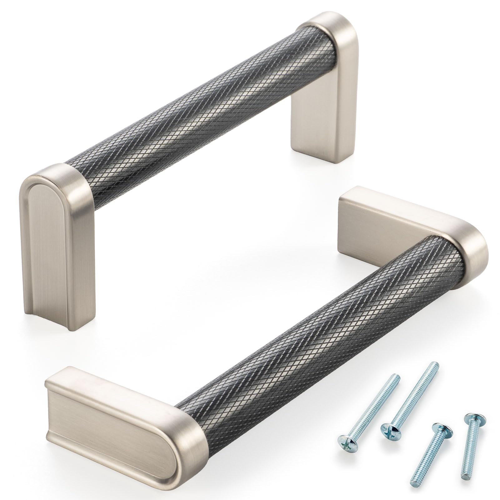 Photo 1 of ASKANO 3-3/4 Inch Hole Centers, Black & Nickel Knurled Bar Kitchen Cabinet Pull Handle AP1312 | Pack of 5, Solid Hardware for Drawer, Dresser, Bathroom Vanity, Furniture Door, Cupboard, Bedroom, 3.8"