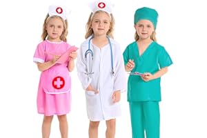 DISHIO Doctor Kit for Kids, Dress up Clothes for Girls with Doctor, Nurse, Surgeon Costume, Dentist Kit for Kids with Stethoscope, Doctor Playset for Boys Girls Ages 3 4 5 6 Halloween Christmas