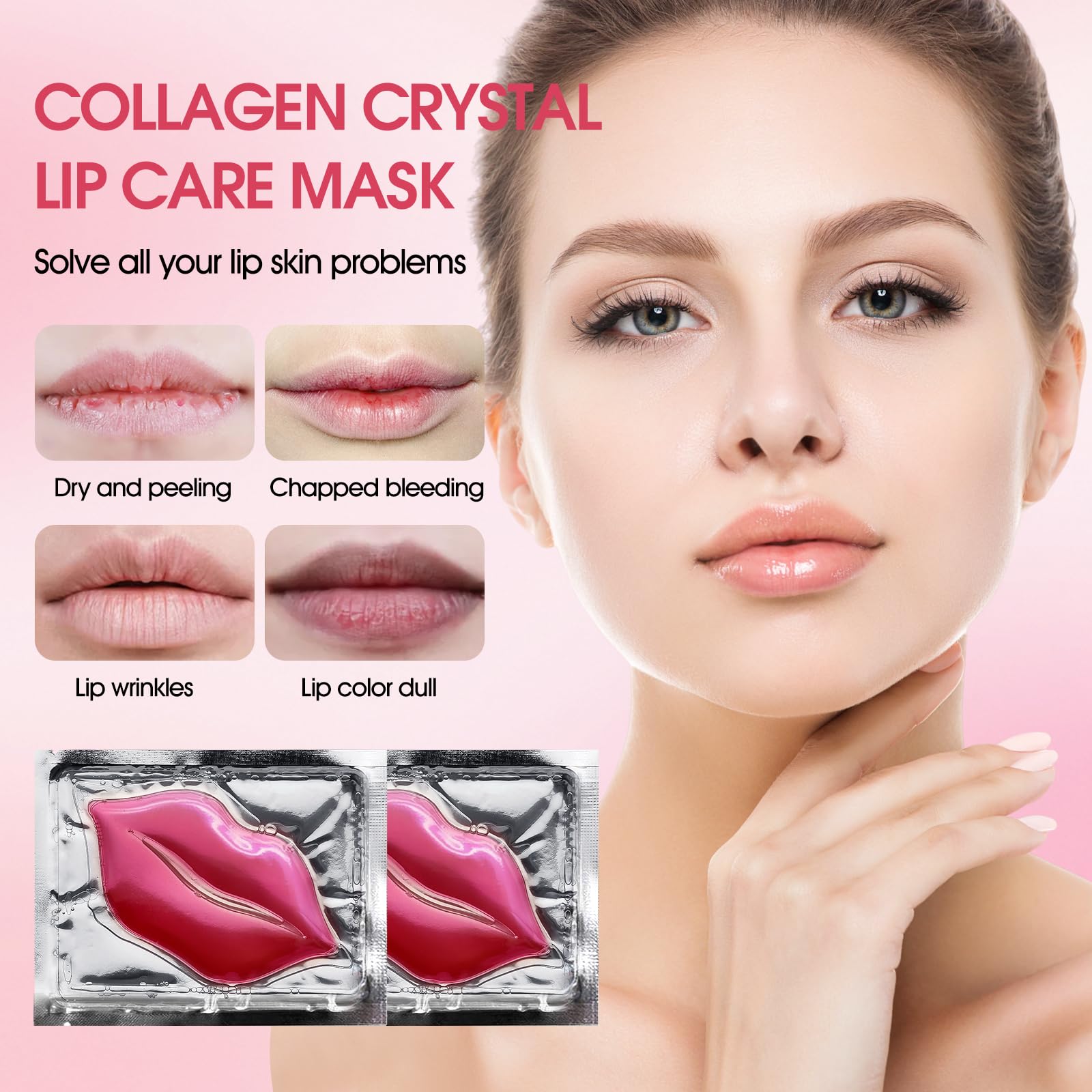 30 pieces of Moisturizing Collagen Crystal Lip Mask - Anti-Ageing & Anti Chapped, Reduce lip Wrinkles, Fade Lip Color, Make Skin Smooth (Pink)