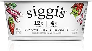 siggi's® Icelandic Strained Whole Milk Yogurt, Strawberry & Rhubarb, 4.4 oz. Single Serve Cup – Thick, Protein-Rich Yogurt Sn