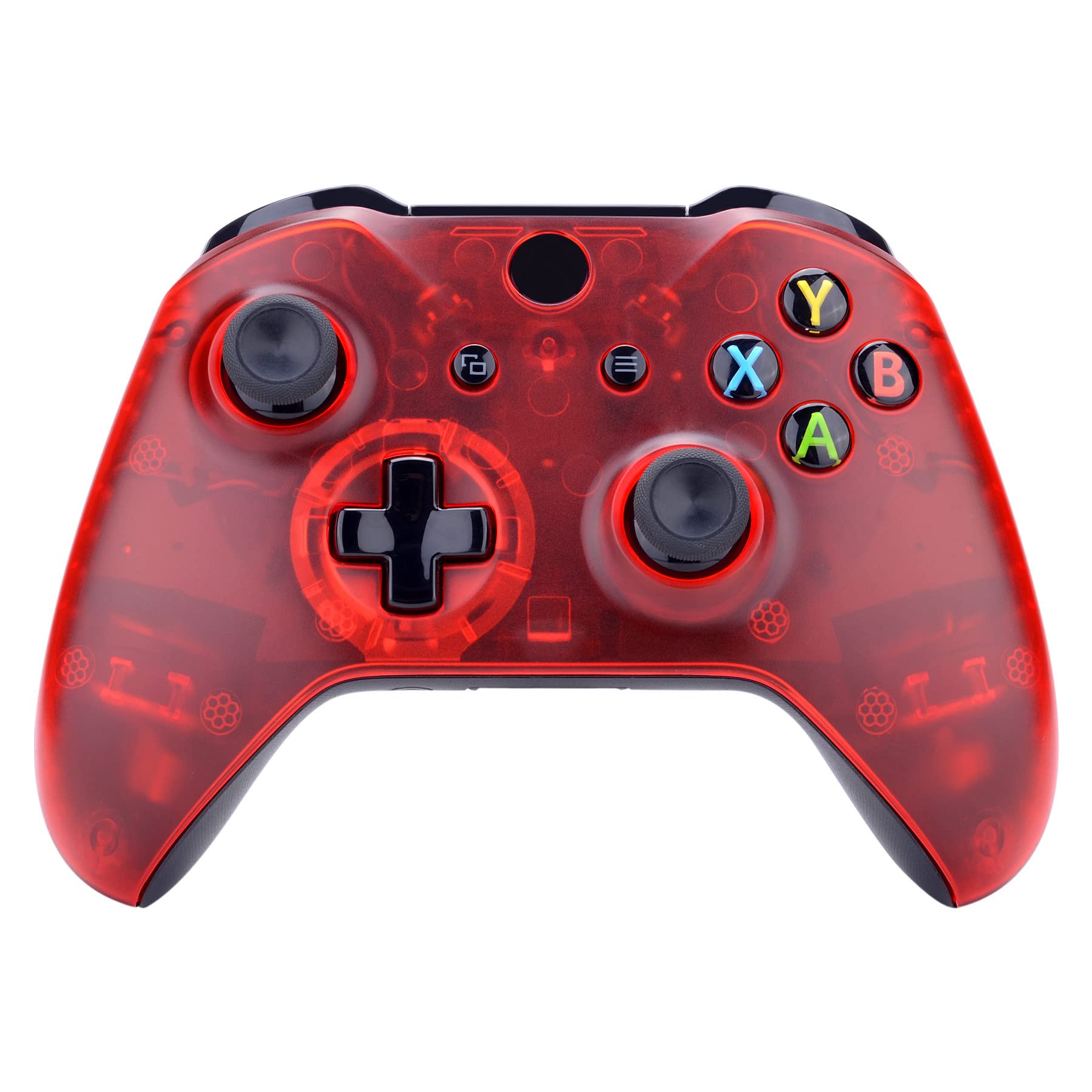 eXtremeRate Solid Clear Red Front Housing Shell Case for Xbox One S/X Controller, Custom Faceplate Cover Replacement Kit for Xbox One S/X Controller (Model 1708)