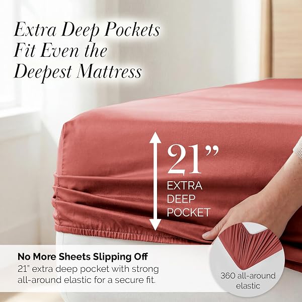 SOUTHSHORE FINE LIVING, INC. 6 PIECE 21 INCH TERRACOTTA SHEETS QUEEN SIZE BED SET, EXTRA DEEP POCKET QUEEN SHEETS SET FOR THICK MATTRESS, SOFT EASY CARE MICROFIBER, PET HAIR RESISTANT BEDDING, MARSALA