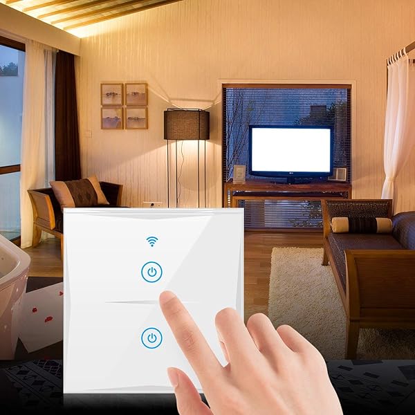 Interruptor de luz inteligente wifi compatible con Alexa pantalla tctil de cristal con aplicacin Smart Life Google Home Timging Fuction no requiere hub blanco 24 GHz N Wire Needed 2 vas