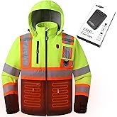 JKSafety Safety Jackets for Men Hi Vis Waterproof Softshell Jackets with Detachable Hood Polar Fleece Lining (SJ500)