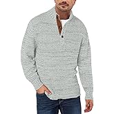 Aoysky Men's Stand Collar Sweater Thermal Button Pullover Sweater Tops Henley Knit Sweaters