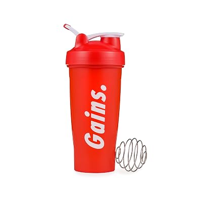 Gains Shaker Bottle | 28-Ounce Red Bottle | Loop-top Grip| BPA Free
