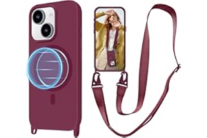 VooDirop for iPhone 15 Case with Lanyard [Compatible with MagSafe], Crossbody Phone Case with Neck Strap Adjustable, Magnetic Phone Cover for iPhone 15 6.1'' Wine Red